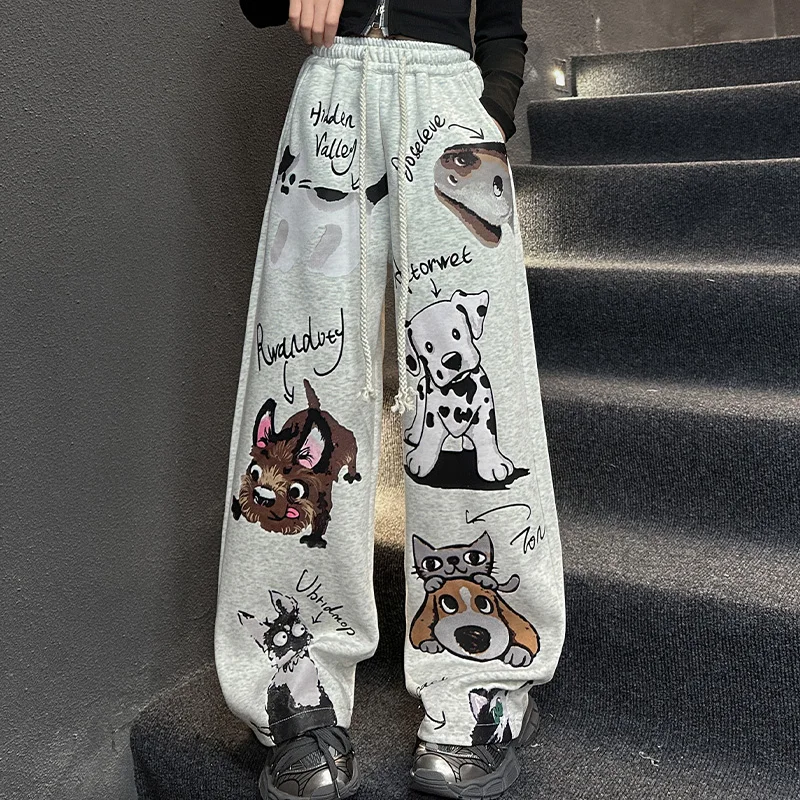 autumn teeenage girls sport printed wide leg pants 4 6 8 10 12 14  junior Casual Cartoon kids trousers children fall clothes