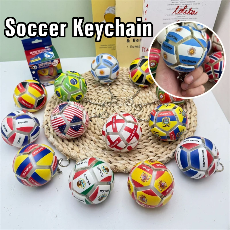 Button Pinch Mini Multi-National Team Flag Football Keychain Portable Size Stress Relief Anxiety Decompression Fan Souvenir Gift