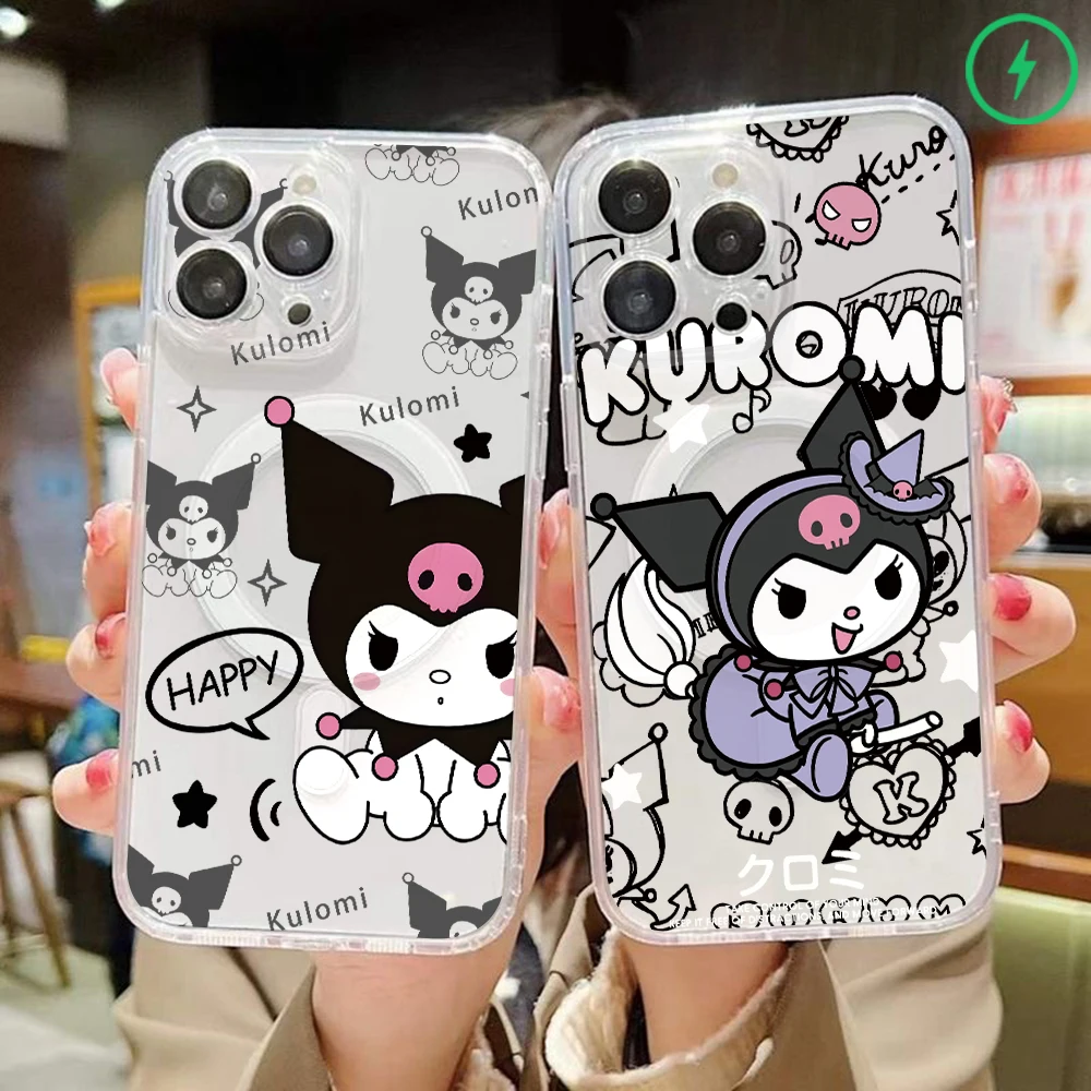 Happy Kuromi For Magesafe Magnetic Phone Case for iPhone 16 15 14 Plus 13 12 Mini 11 Pro Max X Xs XR 8 7 SE Clear Capa Cover