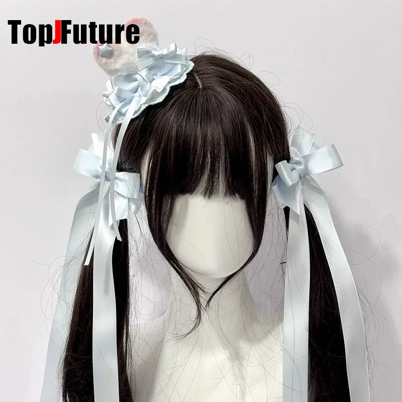 

Subculture Y2K Сине-белый торт Лолиты Маленький цилиндр Кроличьи уши Головной убор Заколка для волос Заколка для волос Harajuku Женские аксессуары для волос