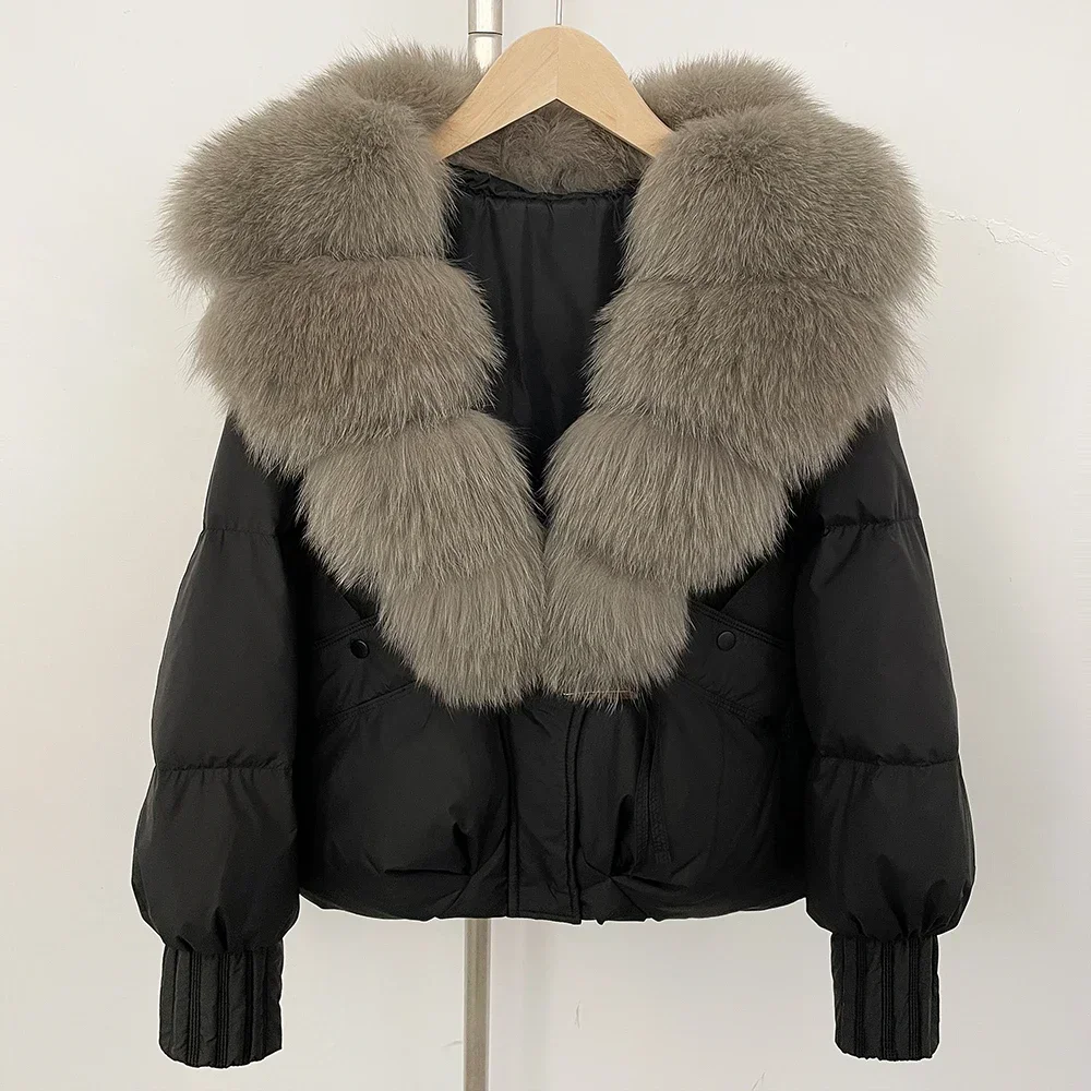 

2025 Natural Real Fur Jacket Warm Women Autumn Winter Fox Fur Coat Short White Duck Down Coat New Clothes Puffer Jacket Female