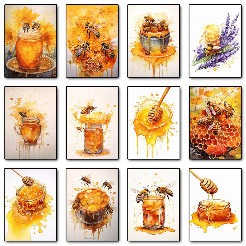 Biene Hummel sammeln Honig Bienenstock gelb süß Poster drucken Wand kunst Bilder Leinwand Malerei Wohnzimmer Schlafzimmer Wohnkultur Geschenk