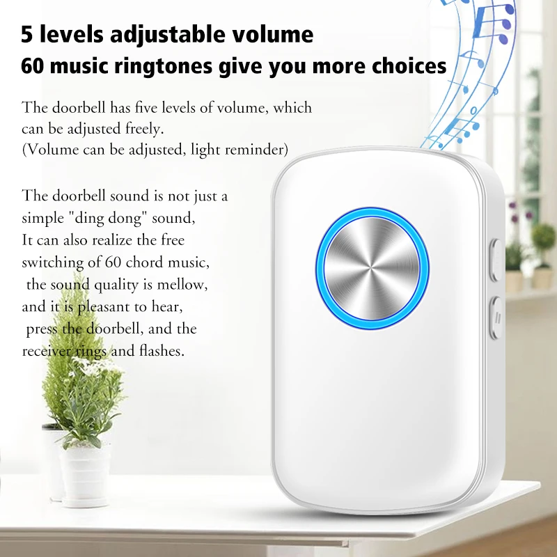 CACAZI 60 Chime 110DB 300M Wireless Doorbell Waterproof Remote EU AU UK US Plug Smart Door Bell Battery 1 Button 1 2 3 Receiver