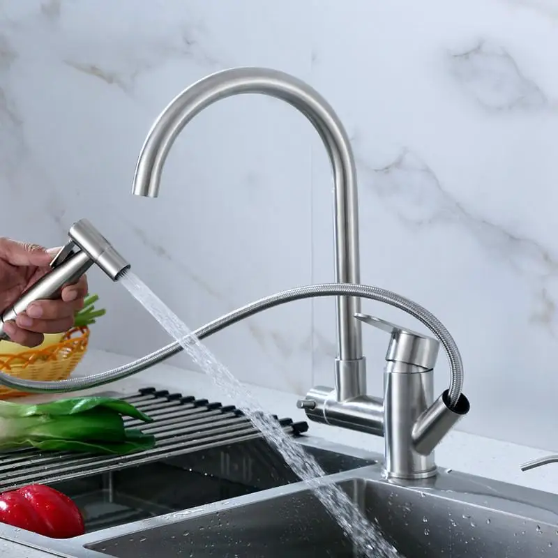 

2019 New Product 360 Swivel Kitchen Faucet With Pull Out Kitchen Tap Spray Water Gun Hot And Cold Multifunctional kitchen faucet