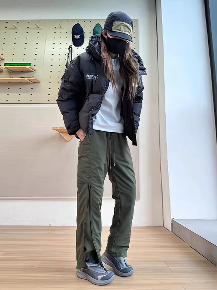 

Брюки-карго в стиле милитари с подкладкой на молнии по бокам, прямые брюки для спецодежды для мужчин и женщин, удерживающие тепло, осень...