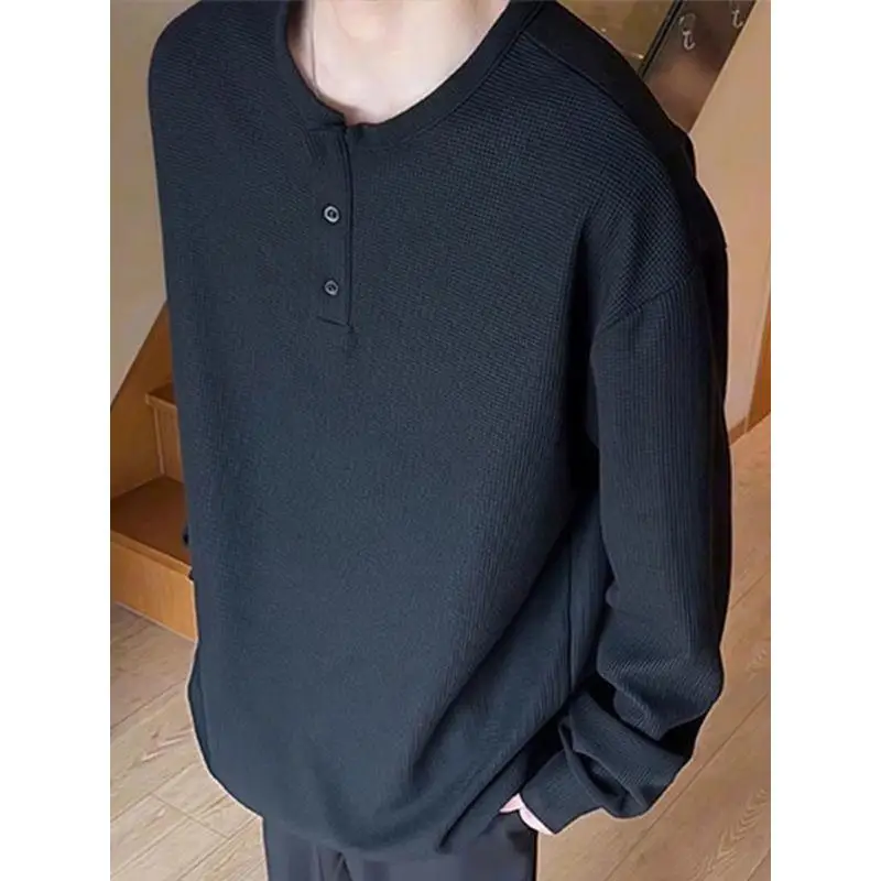 

Мужская толстовка с воротником хенли, утепленная, больших размеров, с длинным рукавом, для повседневной носки, базовый слой, уличный стиль