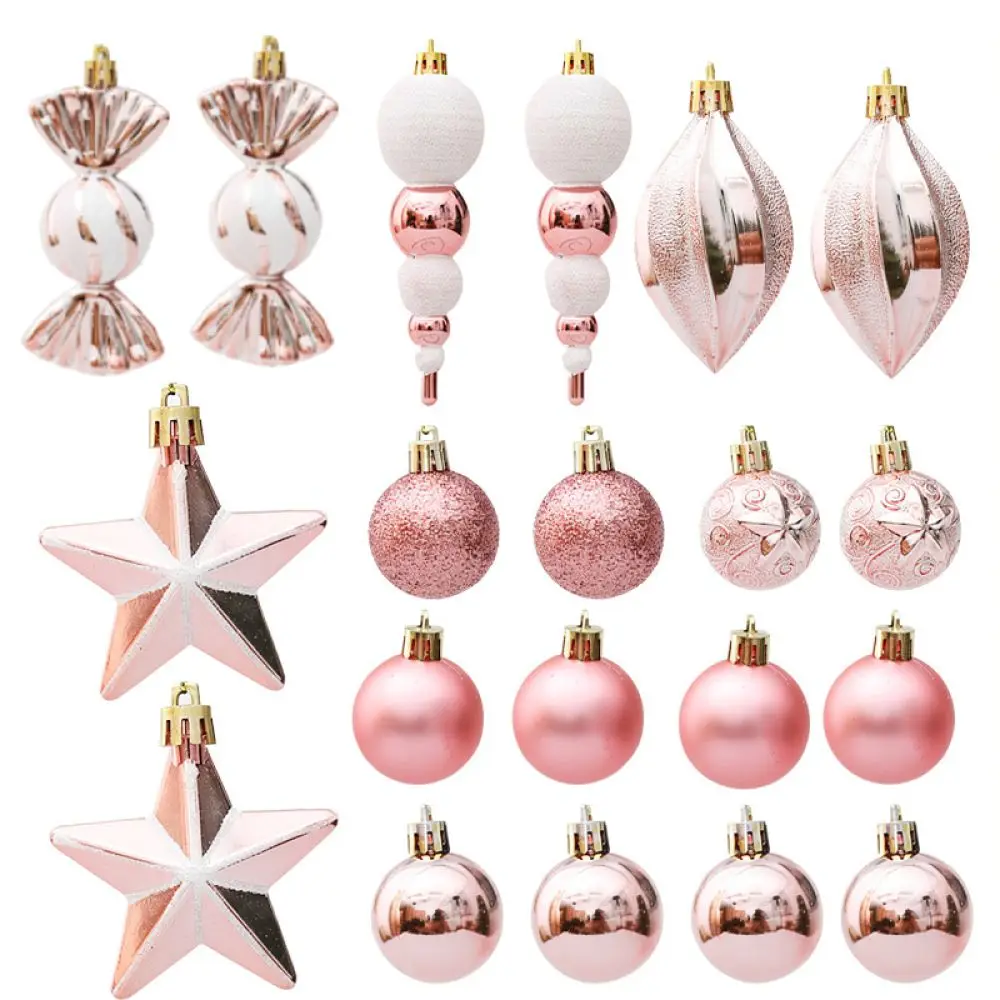 Festive Christmas Tree Ornaments Set Rose Gold Hanging Pendants For Holiday Home Decoration Supplies Party Layout