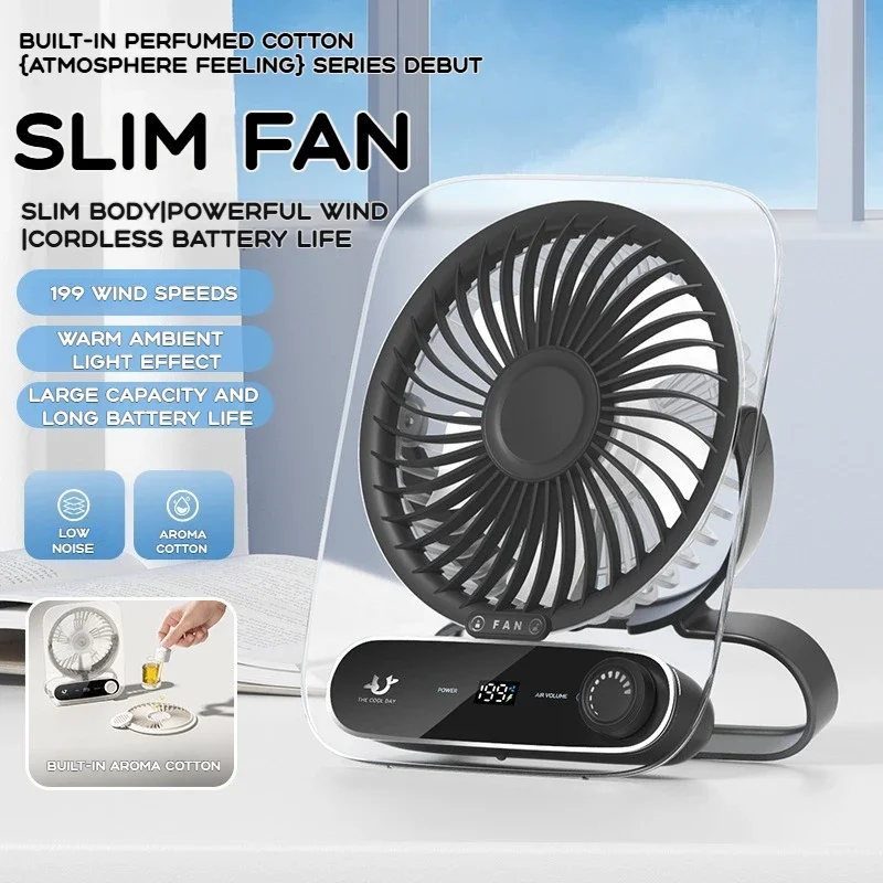 

Ультратонкий портативный настольный USB-вентилятор с цифровым дисплеем и ночником, бесшумный и идеально подходящий для домашнего общежития и офисного использования