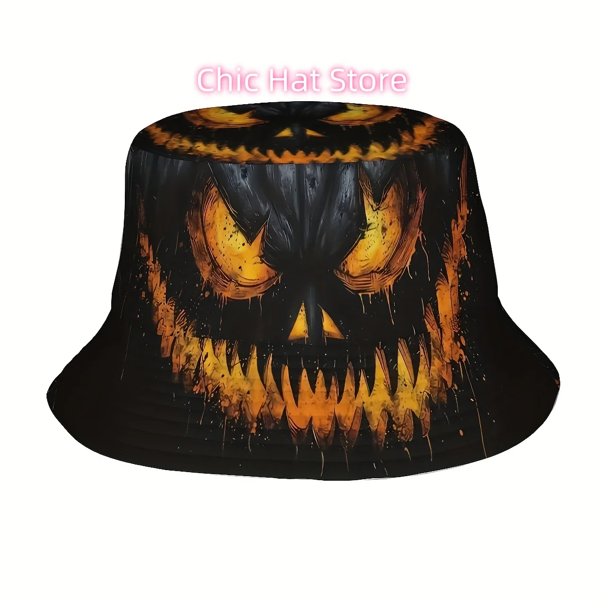 ()1pcs Halloween, Featuring an Evil Pumpkin Pattern (2) Unisex Printed Fisherman Hat, Stylish Hat with Fun Personality, Outdoor