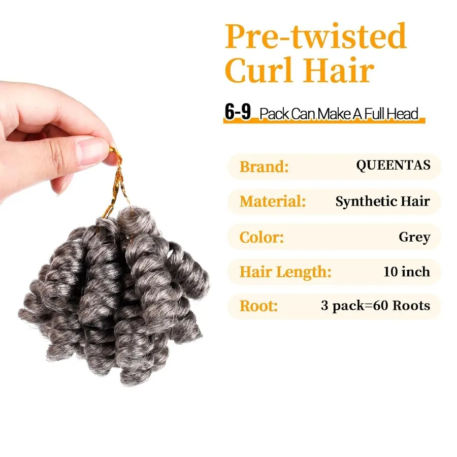 Paquete de 3 extensiones de cabello de ganchillo rizado de rebote jamaicano para mujeres negras, pelo de ganchillo gris sintético Afro Passion Twis, 10 pulgadas