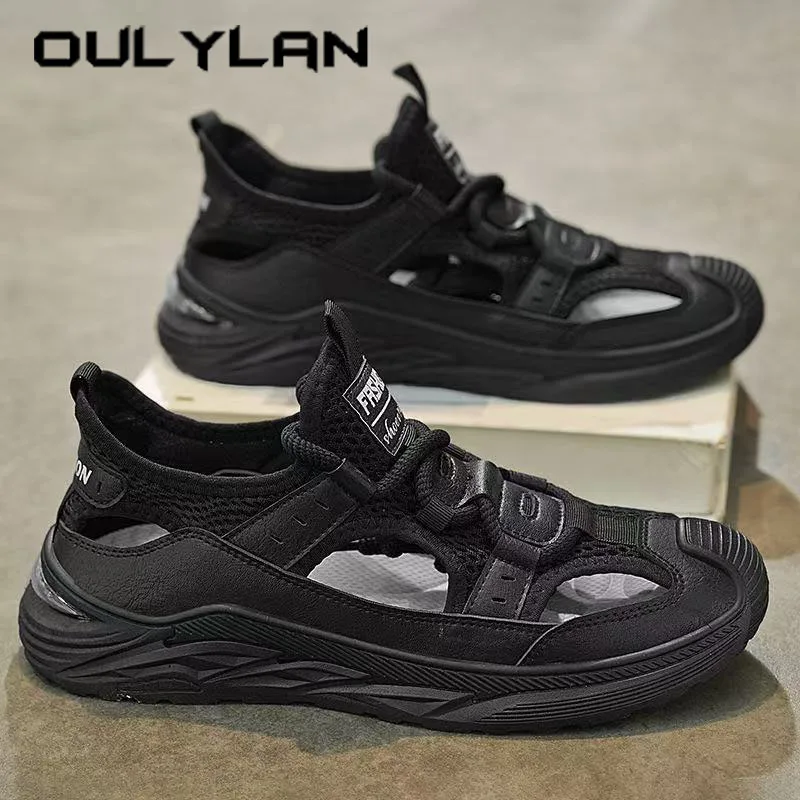 

New Stylish Leather Male Sandals Hollow Leather Casual Shoes Breathable Leisure Sports Shoe Outdoor Convenient Non Slip Sneakers