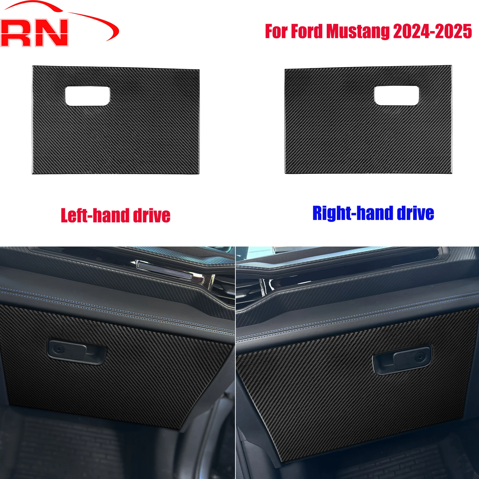 

For Ford Mustang 2024-2025 Modified Carbon Fiber Car Co-pilot Storage Box Panel Accessory Piano Black Interior Sticker