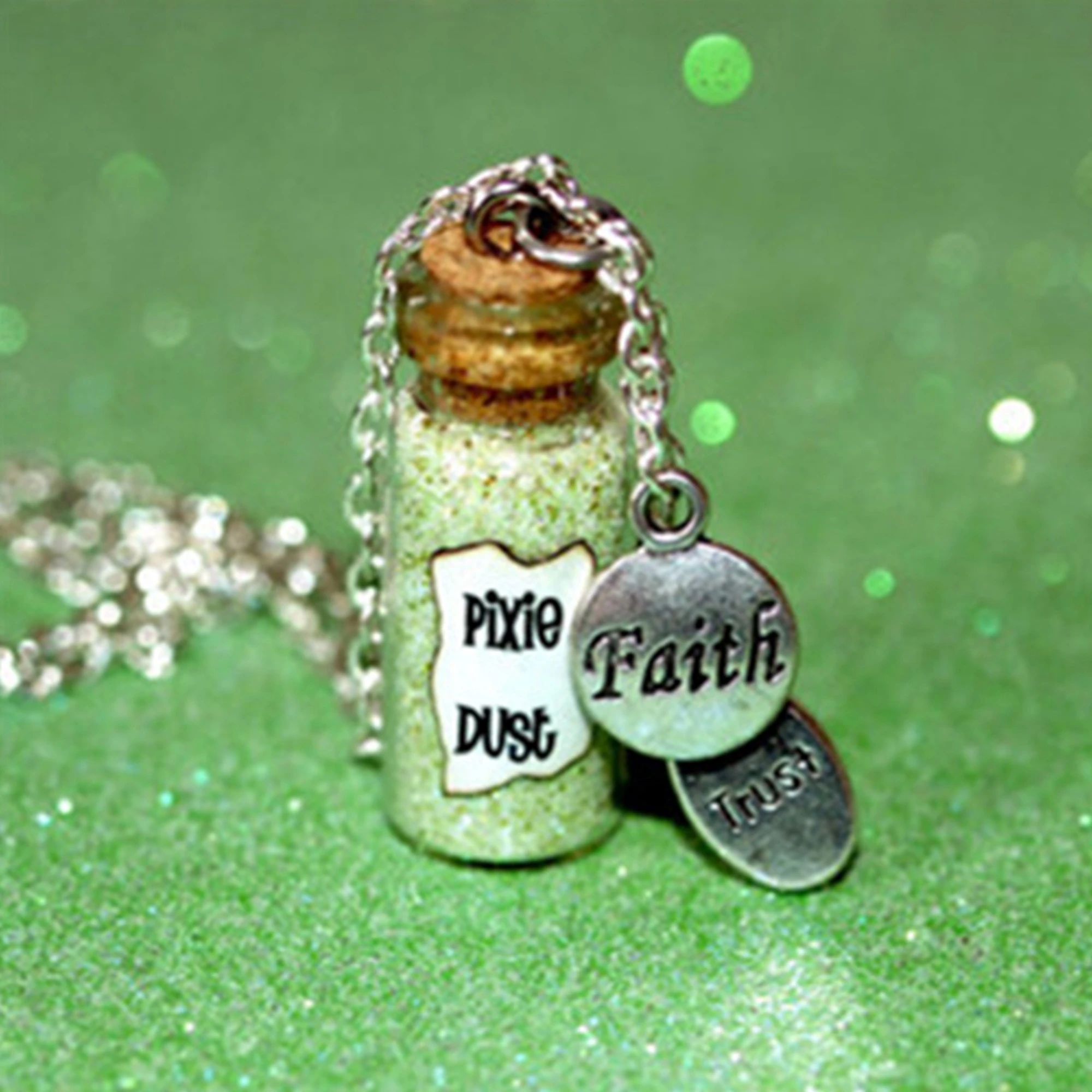 

12pcs Pixie Dust Magical Necklace with a faith and trust charm glass bottle Magic necklace in silver