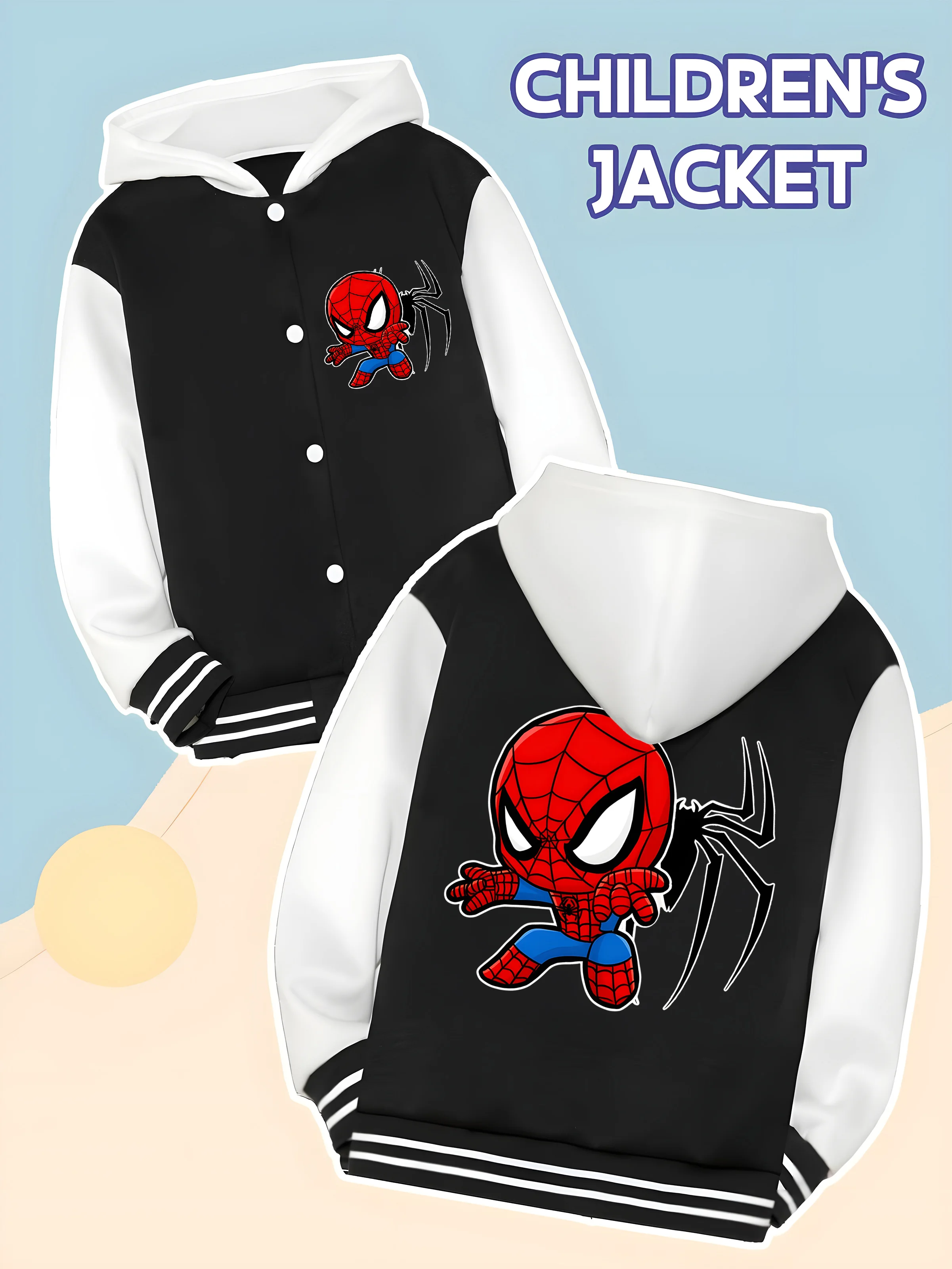 

MINISO Marvel Boys' Baseball hooded Jacket - Spider-Man dynamic styling, double-sided pattern, soft fabric