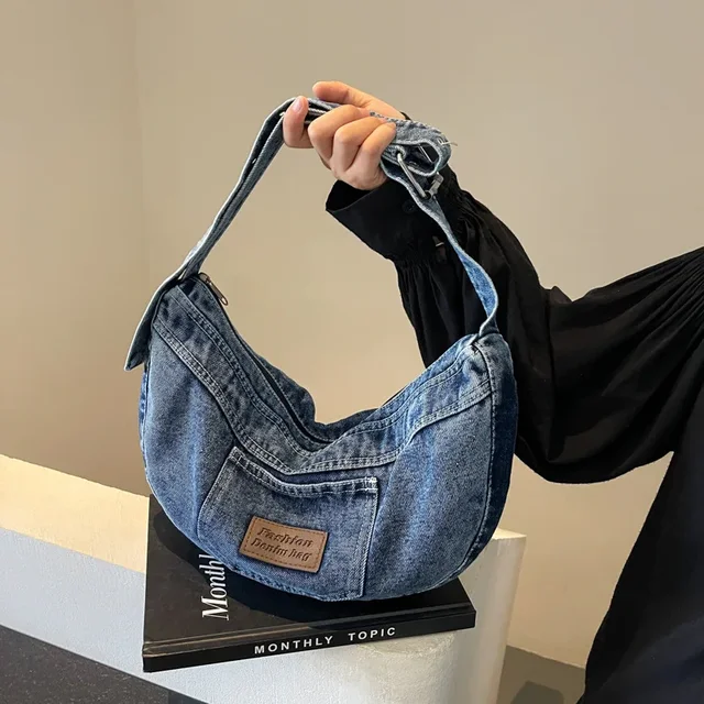 2025 nowa dżinsowa torba na ramię myta wodą dla kobiet, koreańska moda codzienne torby Crossbody, wszechstronne torby na kluski pod pachami bolsos
