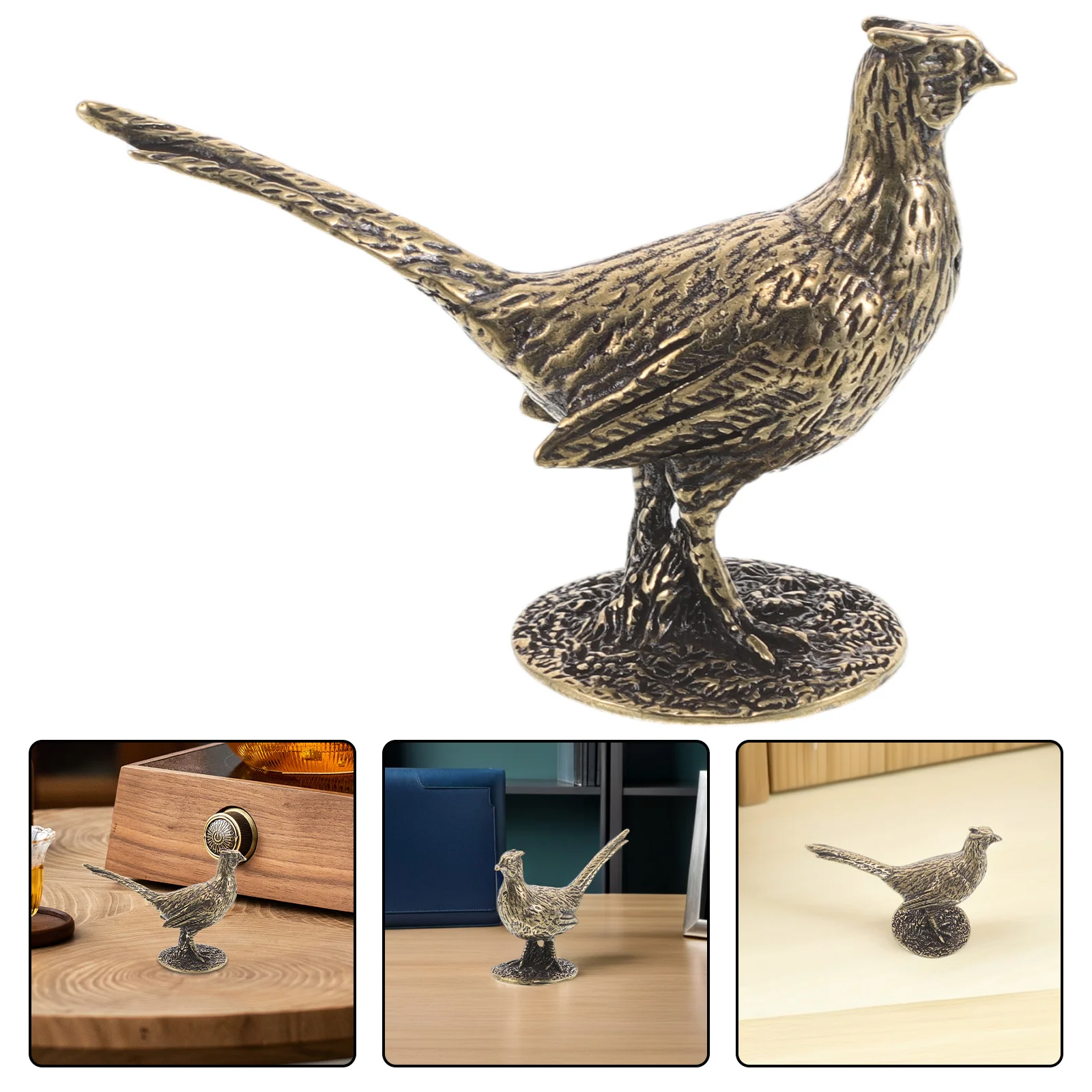

Brass Animal Lifelike Pheasant Sculpture Mini Statue For Desk Home Decor Office Shelf Display Feng Shui Ornament