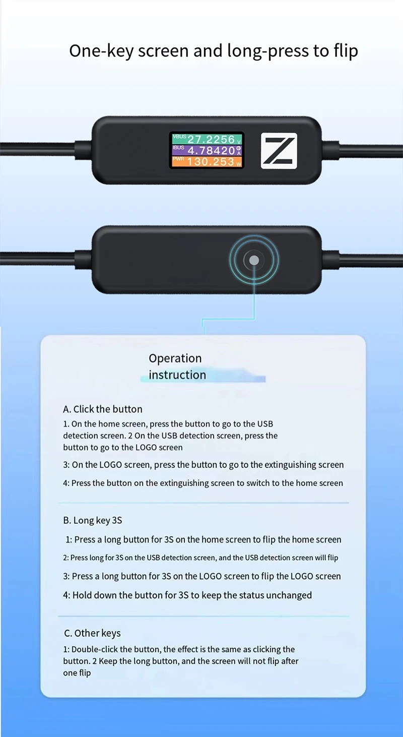 ChargerLAB POWER-Z AK001 Multi-functional 240W USB PD Charging Test Cable With Color Display 1.5M/5FT Detection Data Line Tool