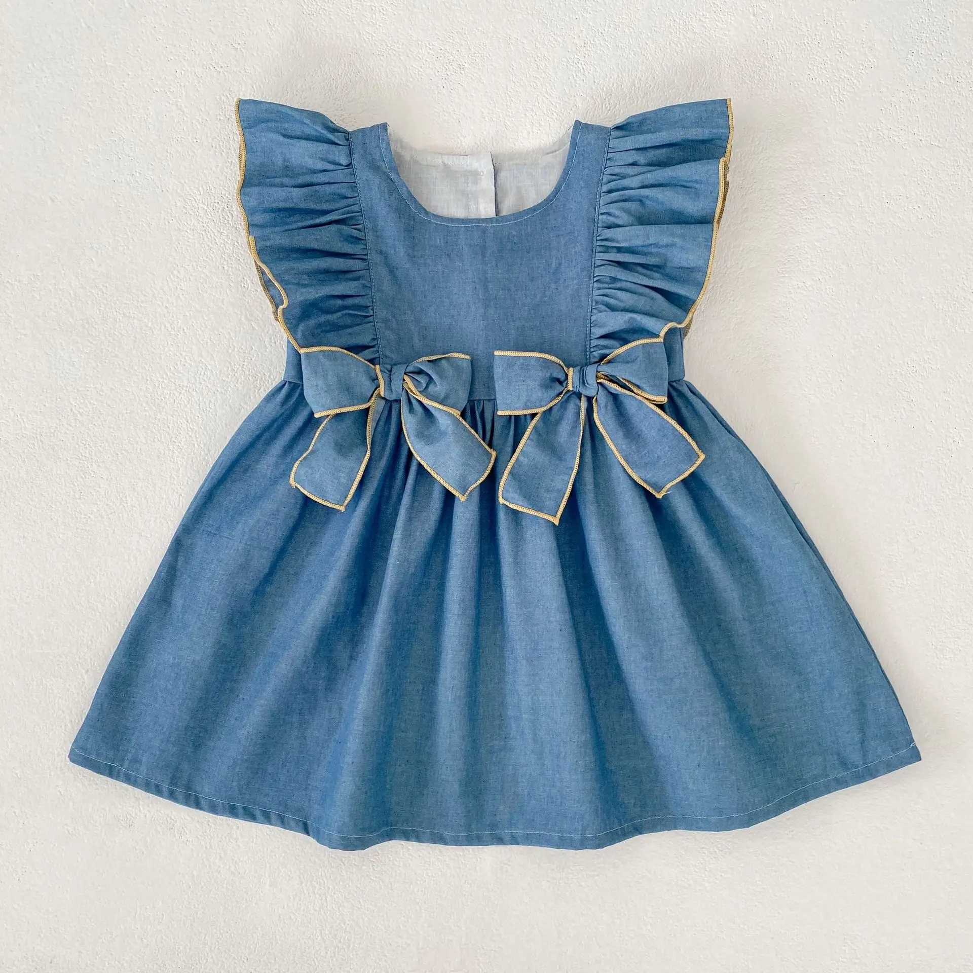 Girls Summer New Butterfly Knot Denim Sleeveless Dress Children's Fashionable Clothing Baby Girls' Dress Trendy Kids' Apparel