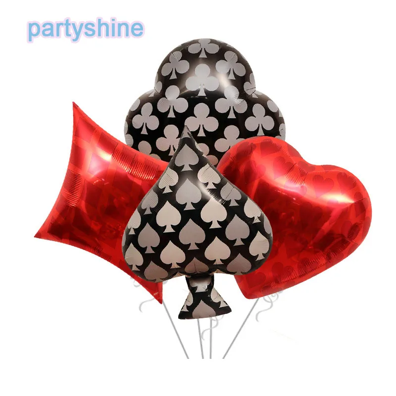 4Pcs Spades Hearts Clubs Diamonds Foil Ballons Suit Gamble Playing Card Balloons For Adult Man Casino Birthday Party Decoraiotns