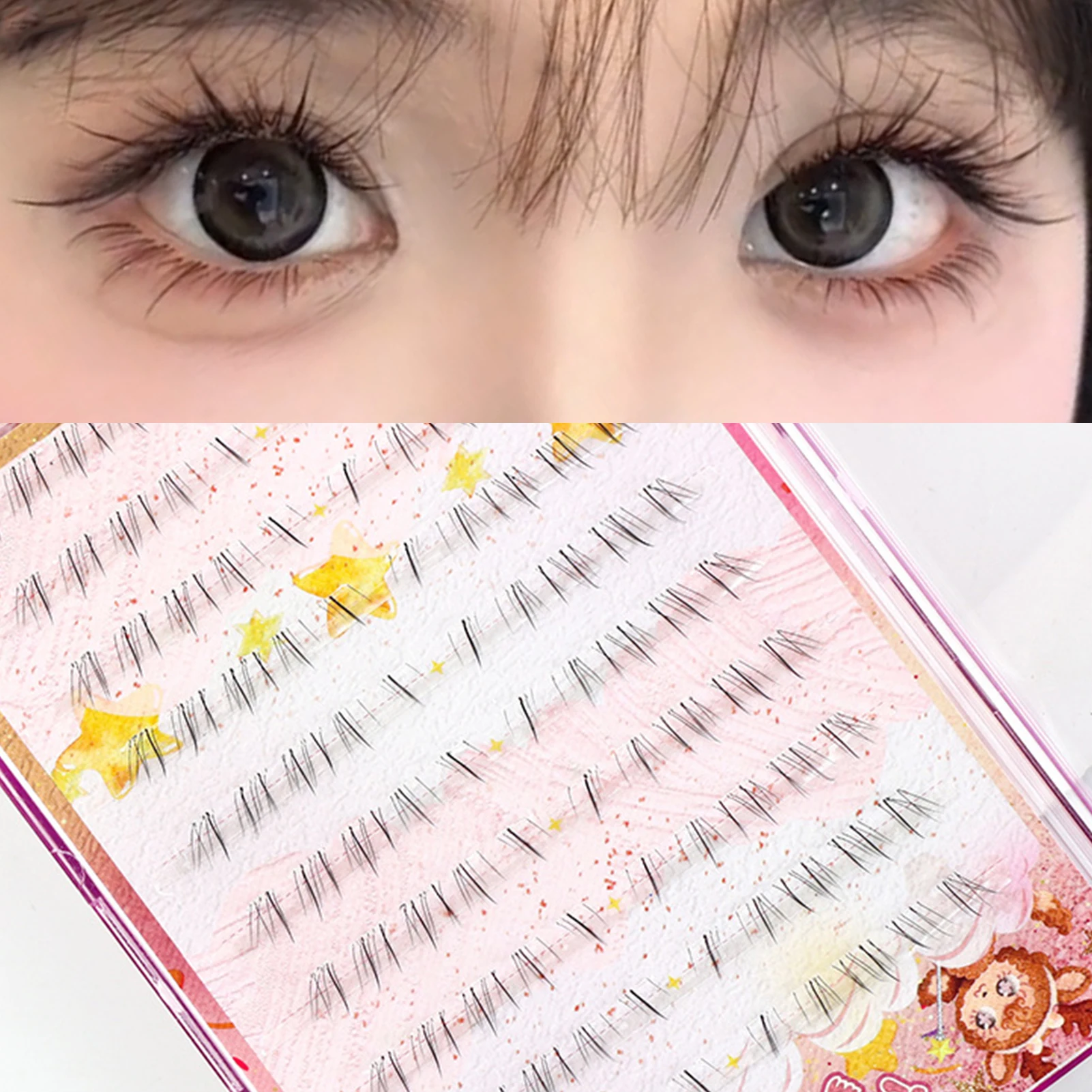Cat Eye Style Lower Lashes Black C Curl 6-8mm Mixed Length False Eyelashes Transparent Band Natural Individual Lashes Clusters