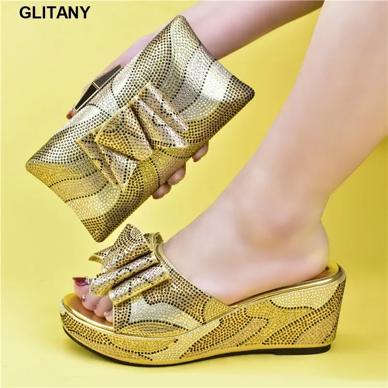 

New Fashion Wedges Shoes for Women African Shoes and Bags To Match for Royal Party Luxery Shoes Women High Heels Sexy Ladies