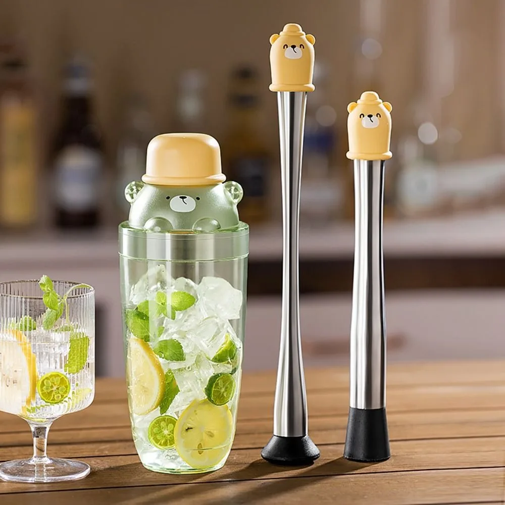 Barware Bear Pattern Shake Bottle Leakproof with Scale Lemon Crushing Hammer Durable Measure Cup Fruit Muddler