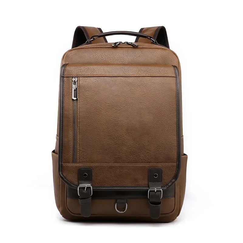 Large Capacity Travel College School Bag Fashion Leather Men\'s Backpack Business Men 15.6 Inch Laptop Bag Backpack