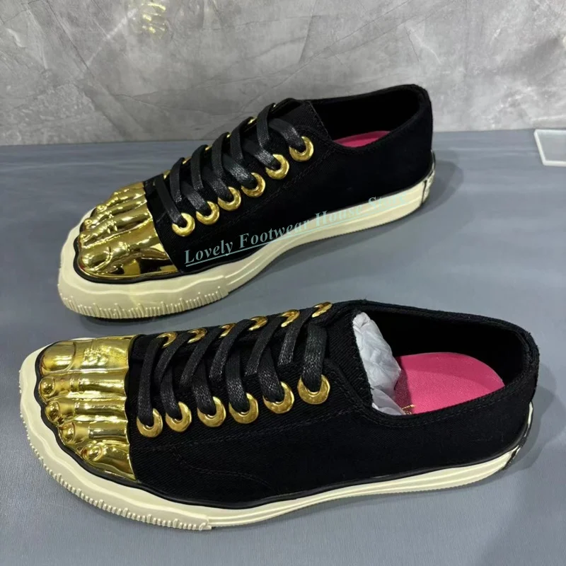 New Style Gold Five Finger Toe Canvas Woman Men Lovers Shoes Lace Up Comfortable Flat Heel High Top Sports Casual Single Shoes