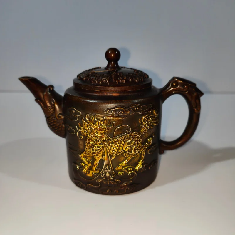 Wholesale Antique Antique Bronze Brass Relief Kirin Pot Copper Teapot Home Decorative Creative Gifts & Crafts