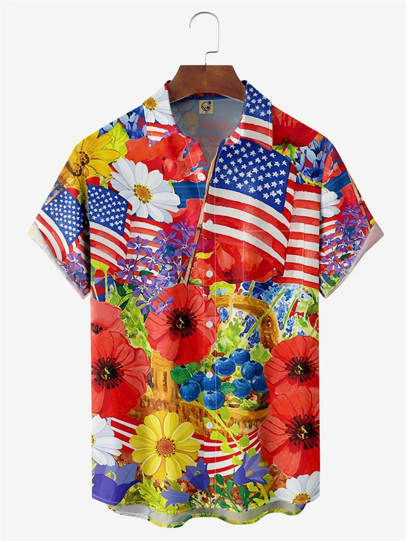 Happy Independence Day 3D Printed Shirts For Men Clothes America Flag Graphic Hawaii Shirts American Vintage Clothe Lapel Blouse