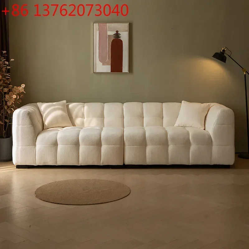 Marshmallow Fabric Sofa Vintage Cream Style Lamb Fleece Living Room French