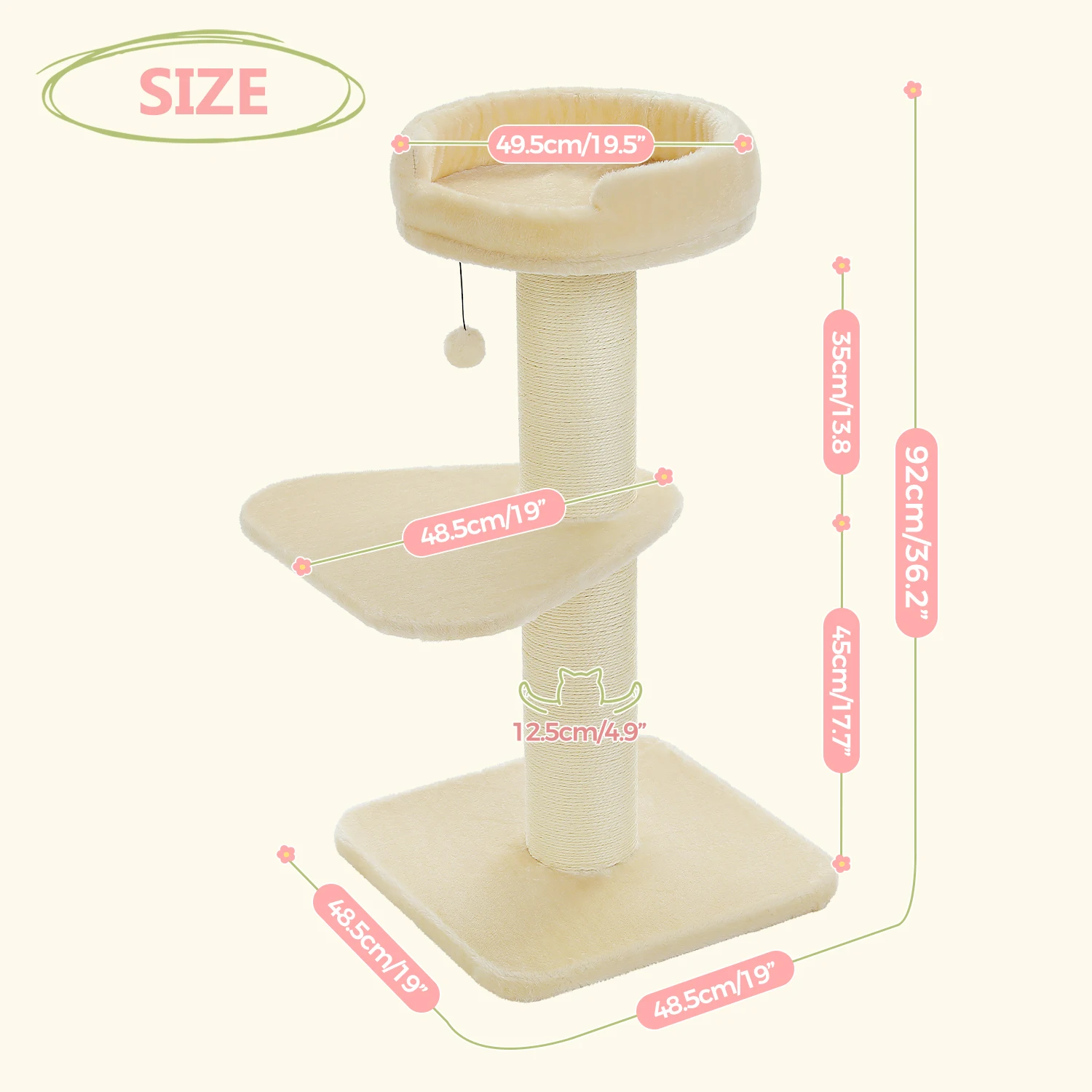 Cat Tree Safe and Sturdy Cat Tower with Scratching Post for Large Cats Tall Cat Scratcher Thick Flower Cat Bed for Indoor Cats