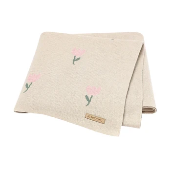 신생아용 슈퍼 소프트 네츄럴 코튼 담요, 월 포대기 랩, 격자 무늬 경량 코튼 니트, 어린이 퀼트 커버, 100x80cm 