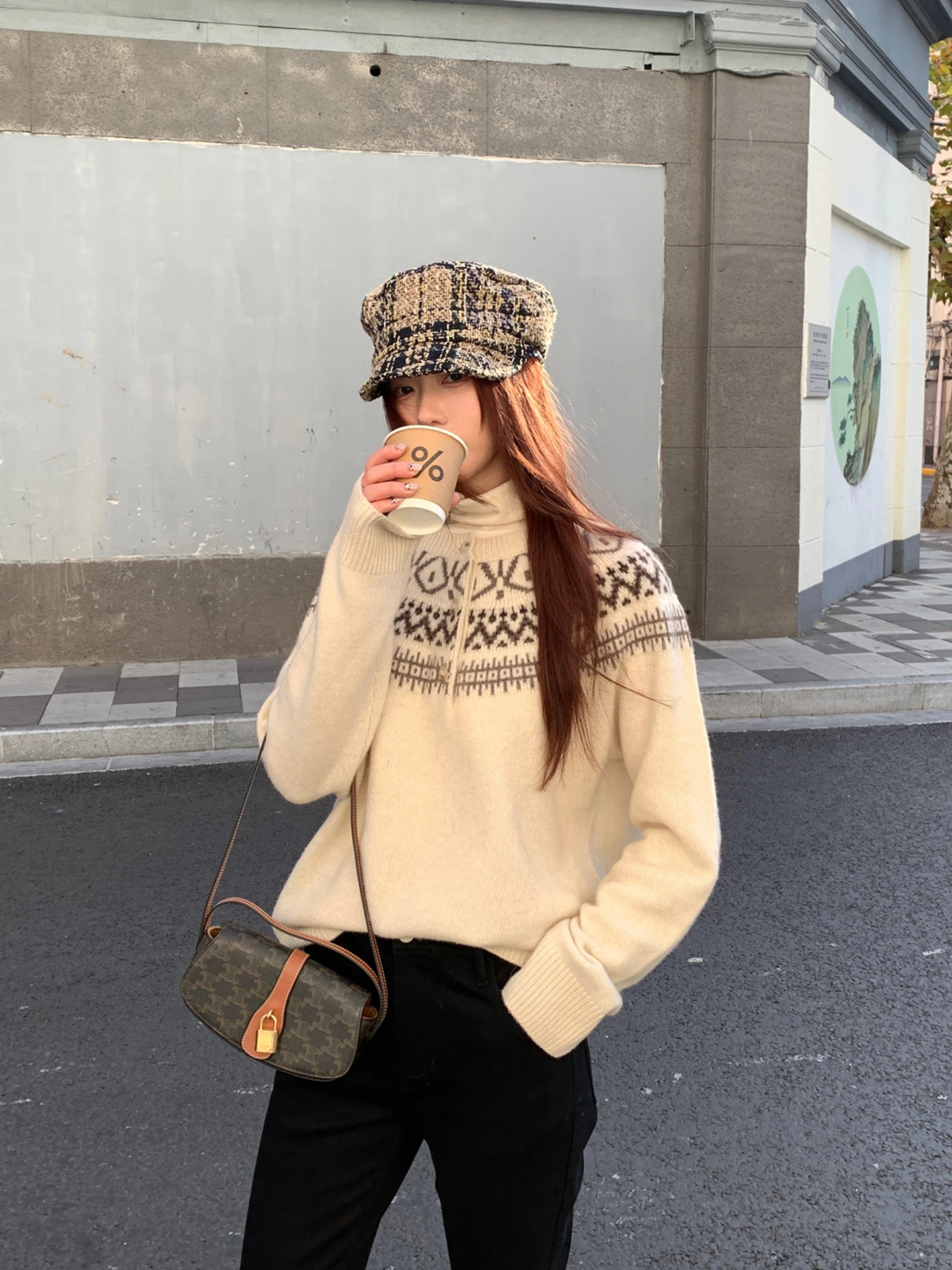 

Свободный вязаный свитер с круглым вырезом из шерсти, верблюжьего пуха и шелка, с узором Fair Isle, в стиле Lazy Style, женский, с длинными рукавами, с геометрическим узором