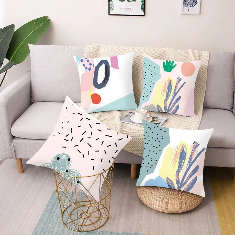 Geometric printing polyester square pillow cushion cover car sofa office chair pillowcase simple home decoration ornaments