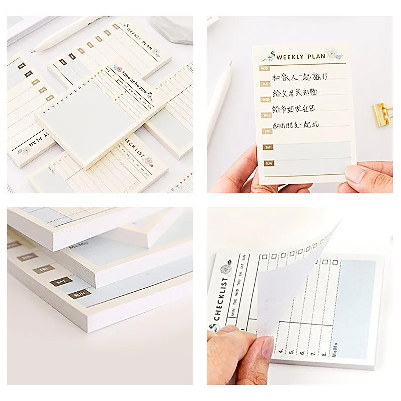 60 Sheets Simple Memo Pads Kawaii Sticky Notes Self Adhesive Daily Planner Check List Time Shecule Note Pads Office Supplies