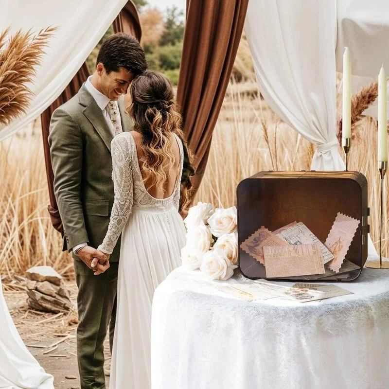 Wooden Wedding Card Box With Acrylic Window Rustic DIY Assemble Money Gift Card Holder For Wedding Party Reception Decor view 3