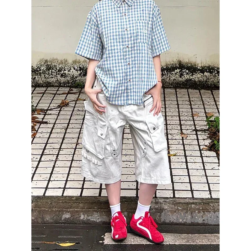 Streetwear Vintage White Cargo Jeans Women Summer Harajuku Y2k Baggy Denim Trousers Aesthetic 2000s Pants Emo Trashy Clothes