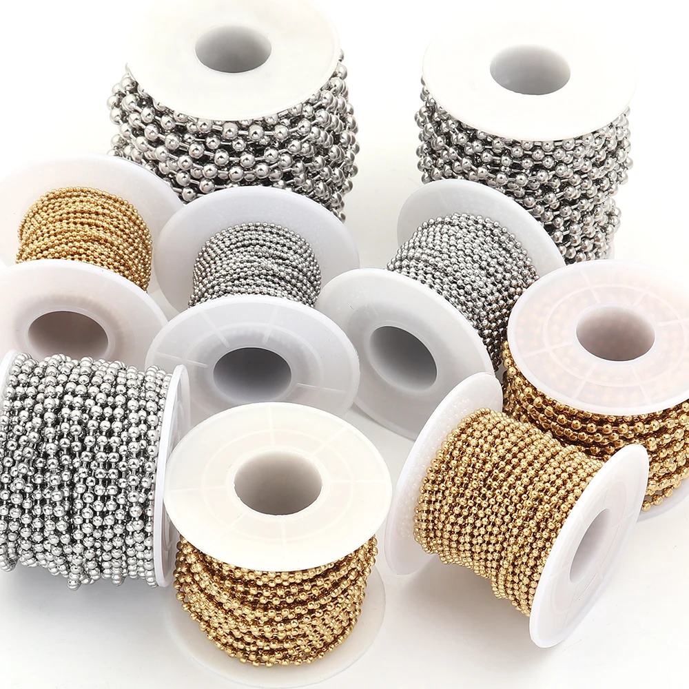 10Yards/Lot Gold Plated Stainless Steel Bead Chain Round Ball Bead Chain Link Chain For Jewelry Making Findings DIY Accessories