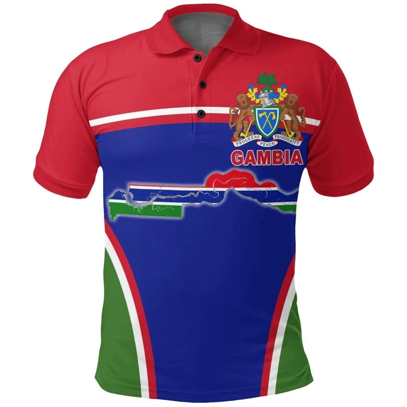 Men's Summer Polo Shirt Africa Gambia Map Flag 3D Printed Polo Shirt Unisex Street Leisure Sports Short sleeved T-shirt Z0020