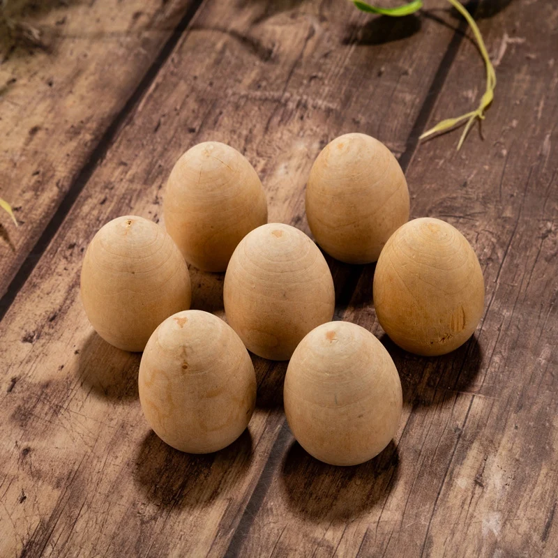 10 Uds. De huevos de madera sin pintar, huevos artesanales de Pascua de madera de fondo plano sin terminar, lisos listos para pintar y decorar