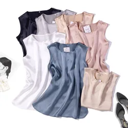 blusas de talla grande ice silk Blouses Tops elegant Satin Shirts 2024 Summer Chiffon Silk Sling Vest moda plus size feminino