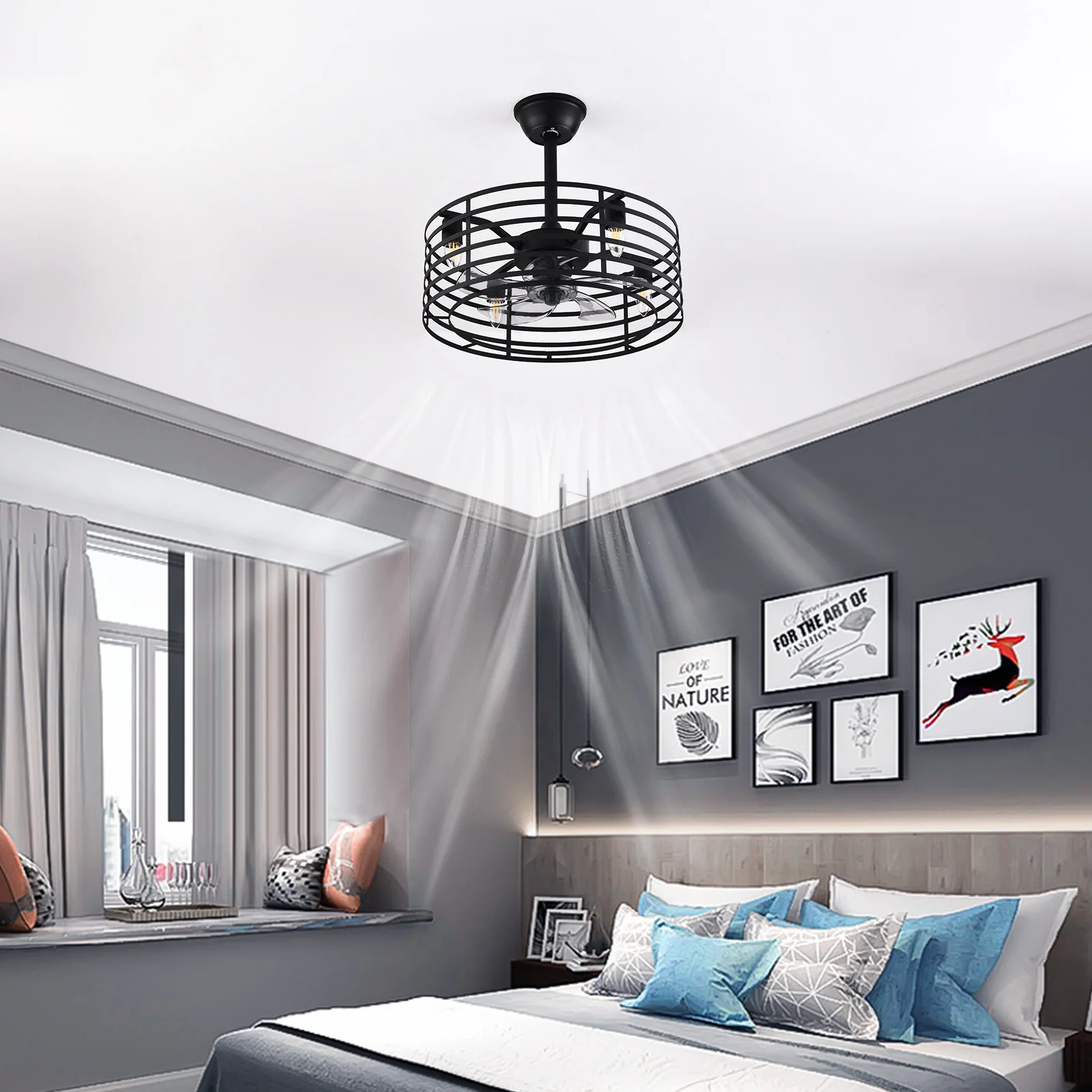 Ceiling Fans with Remote Control, Adjustable Speeds, Timer Function, Corrosion-Resistant Iron for Home & Living Rooms