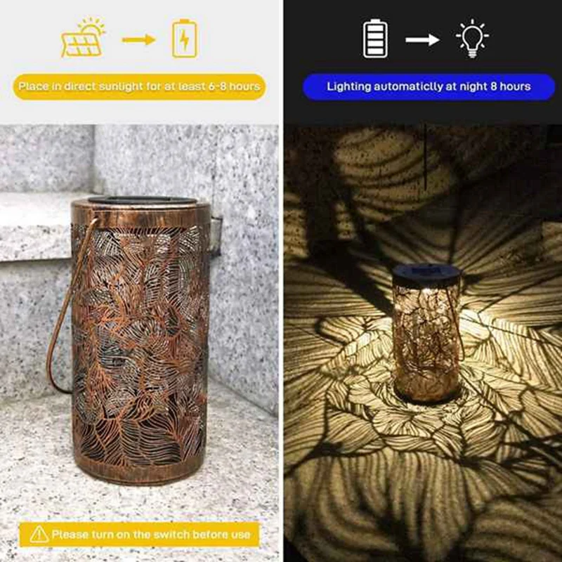 Y42A-Solar Lantern Retro Garden Solar Lamp Hollowed Out Forest Shadow Lantern Hanging Lamp Lighting Outdoor Landscape Lamp
