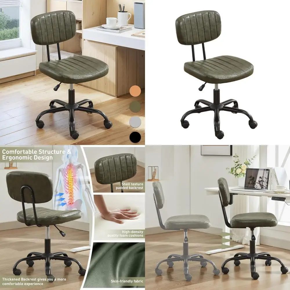 

Green Adjustable Swivel Low-Back Armless Desk Chair with Wheels for Home Office, Dressing, and Dining Rooms