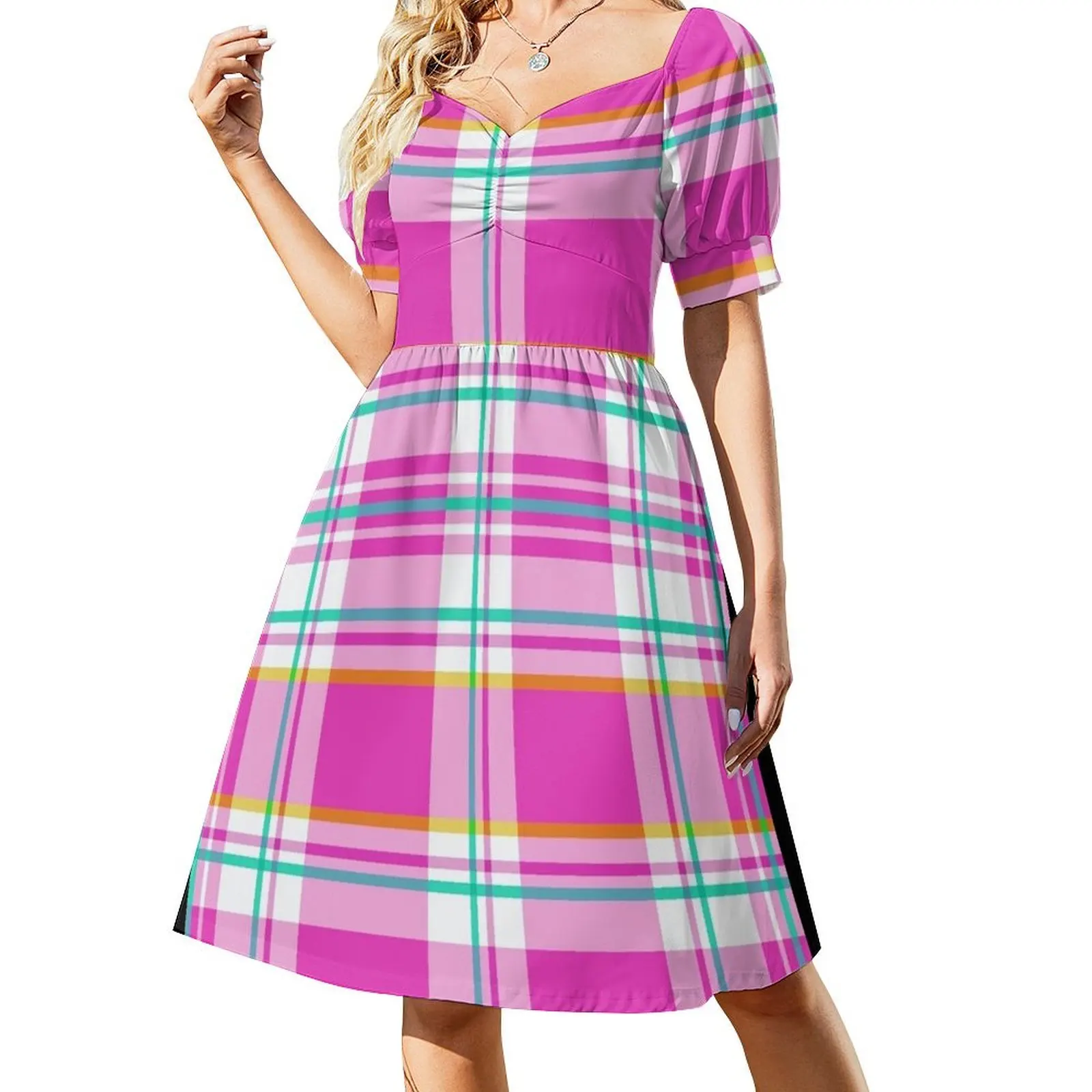 

Pink and Green Plaid Spring Preppy Short Sleeved Dress luxury evening dresses for women 2025 Dress