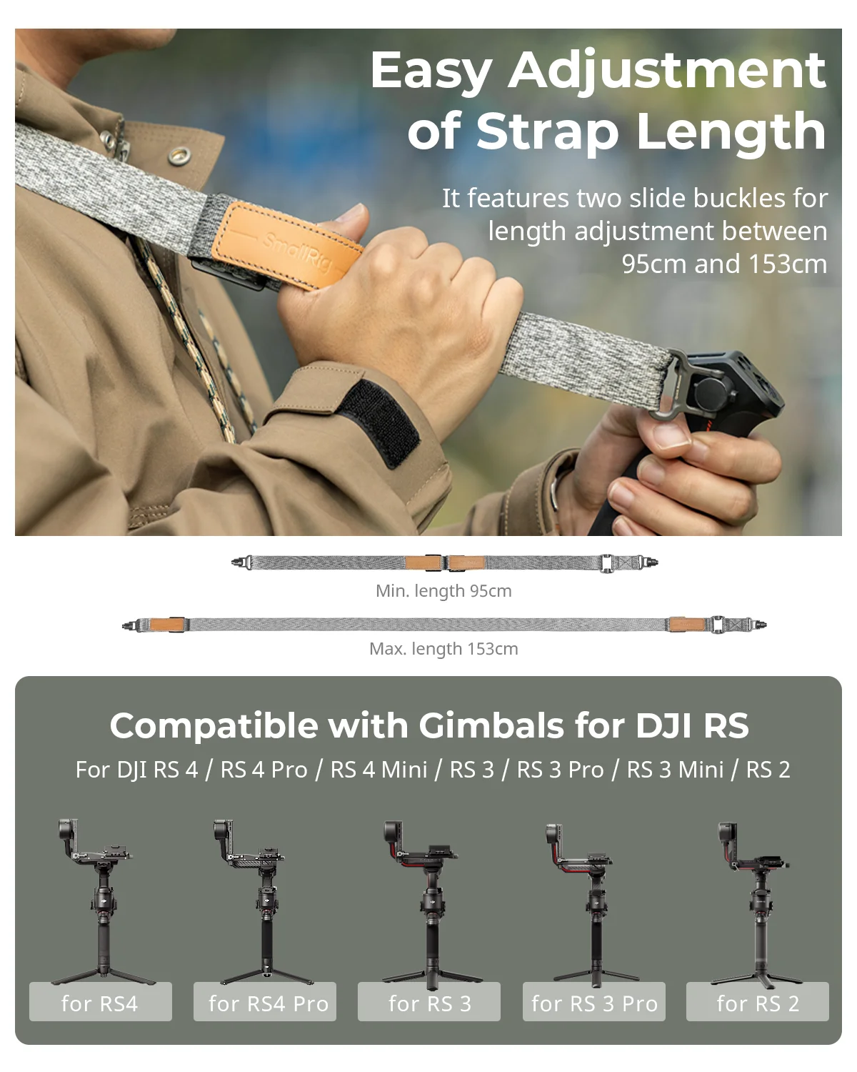 Pasek na ramię obniżający wadze SmallRig RS3 RS4 do uchwytu Sling Handle do gimbala DJI, pas do DJI RS 4 / RS 3 Pro / RS4 Pro / RS 4 Mini — zdjęcie produktu 6