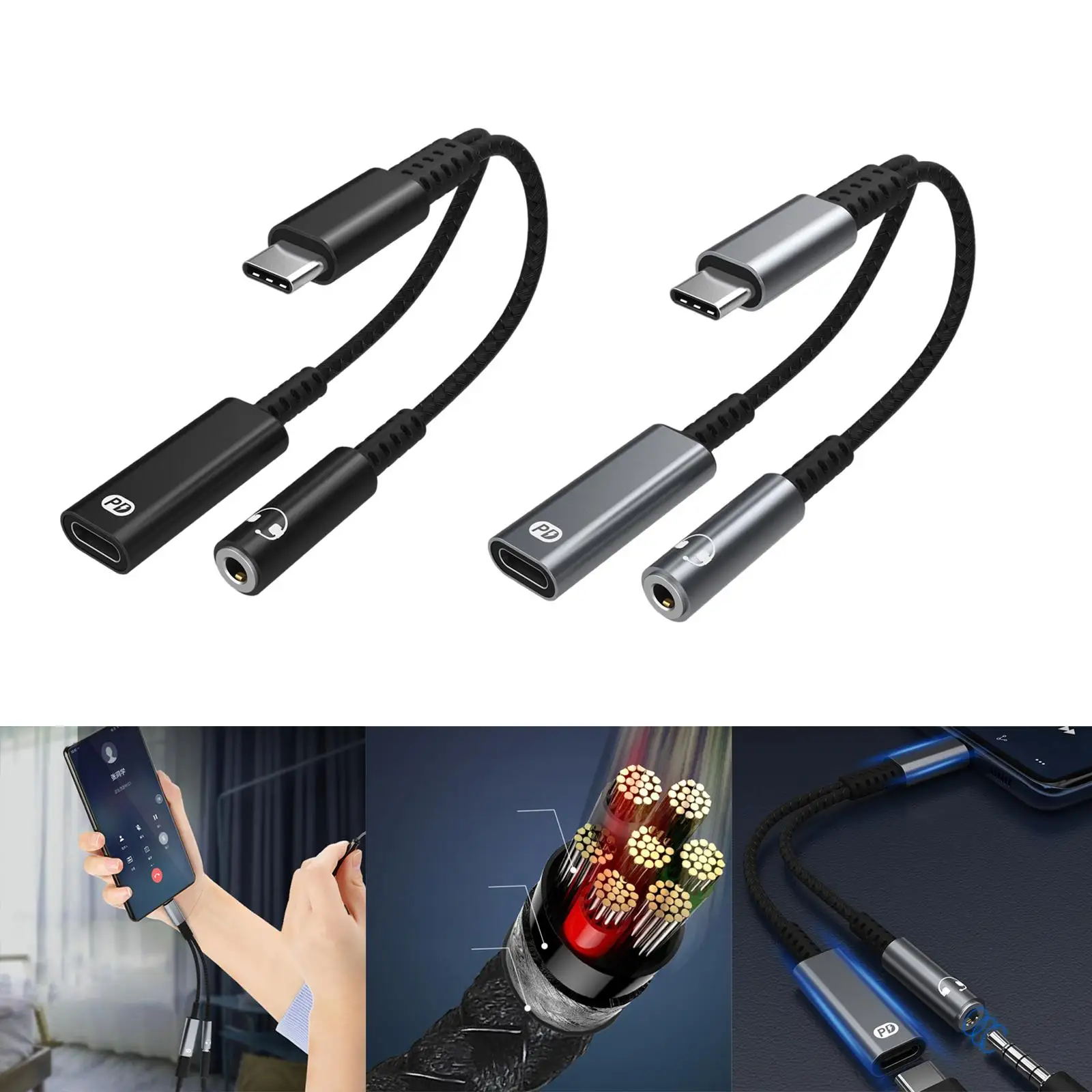 2 in 1 USB Type C Headset Adapter Braided for Ports Notebooks Tablets image 5