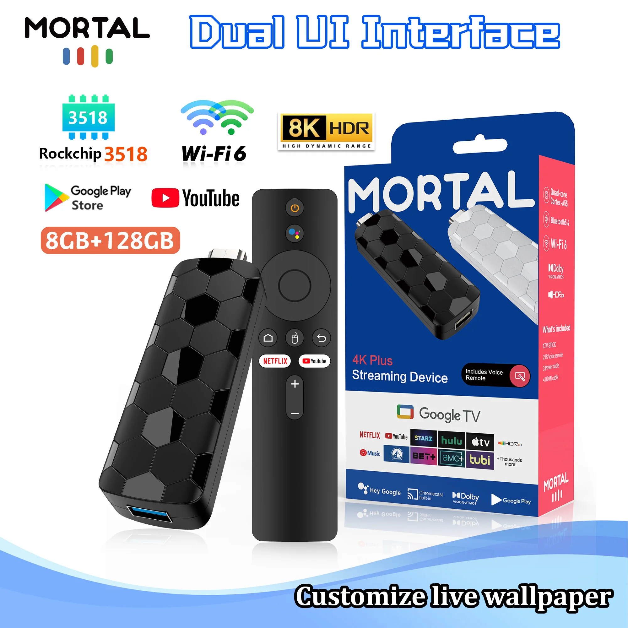 R3 + Android TV Stick Rockchip RK3518 مع 8K HDR 2.4G 5G wifi6 8GB 128GB Goolge Voice Remote Set Top Box #1