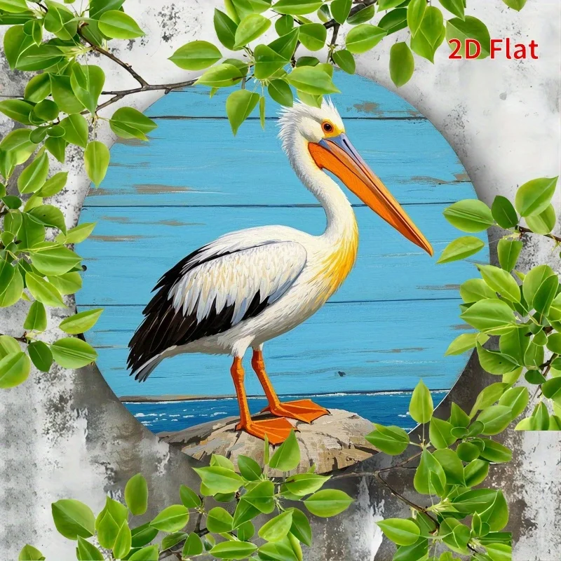 [2D Flat] Pelican Wildlife Theme Round Iron Metal Sign, 7.87x7.87 Inch - Vibrant Wall Art for Home, Room, Bar, Cafe, Patio Decor